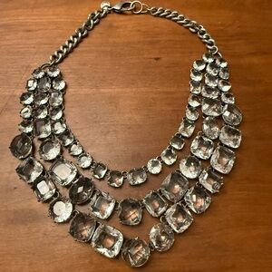 J CREW TRIPLE Chain Jewel necklace with chunky chain & lobster clasp EUC